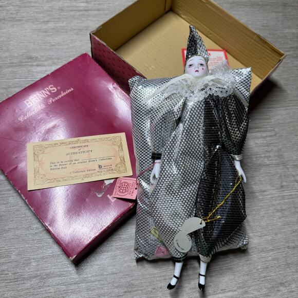 Vintage Brinn's Porcelain Doll Jester 1986 Send In The Clowns Tune - Picture 1 of 6
